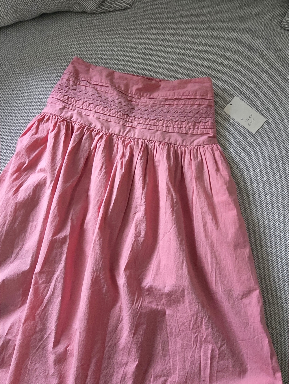 Eyelet Midi Skirt With Slit Pink Size S